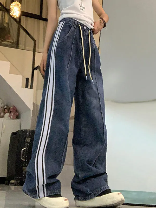 Brownm boyfriend jeans with splice piping and drawstring