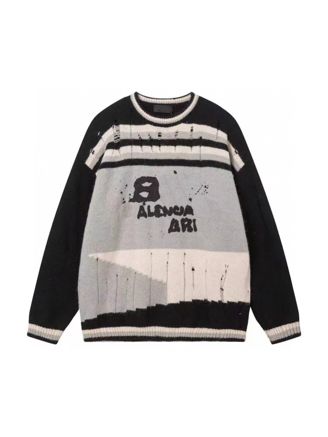 streetwear men outfits High Version B Home Autumn and Winter Letters Color Matching Logo Loose Simple Fashion Men and Women Couple Sweater
