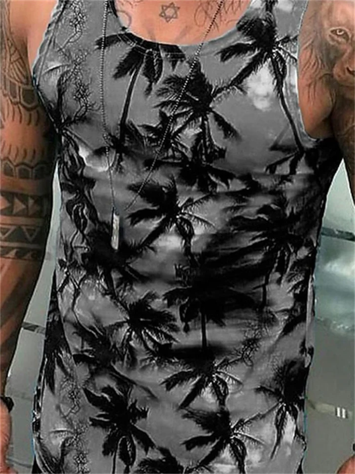 Men's Crew Neck Tank Top Hawaii 3D Printed Sweat Wicking Soft Athletic T-Shirt