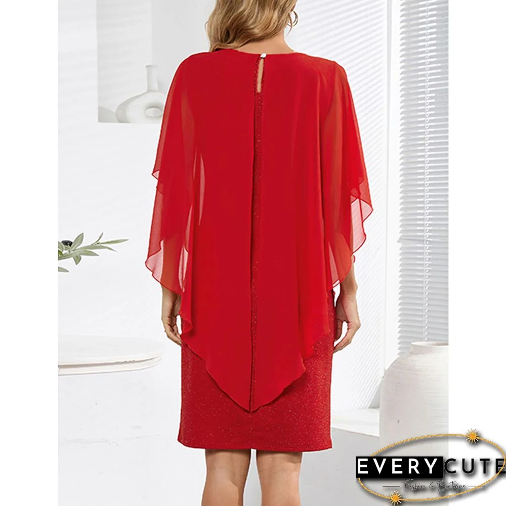 Red Vintage Splicing Chiffon Mini Dress