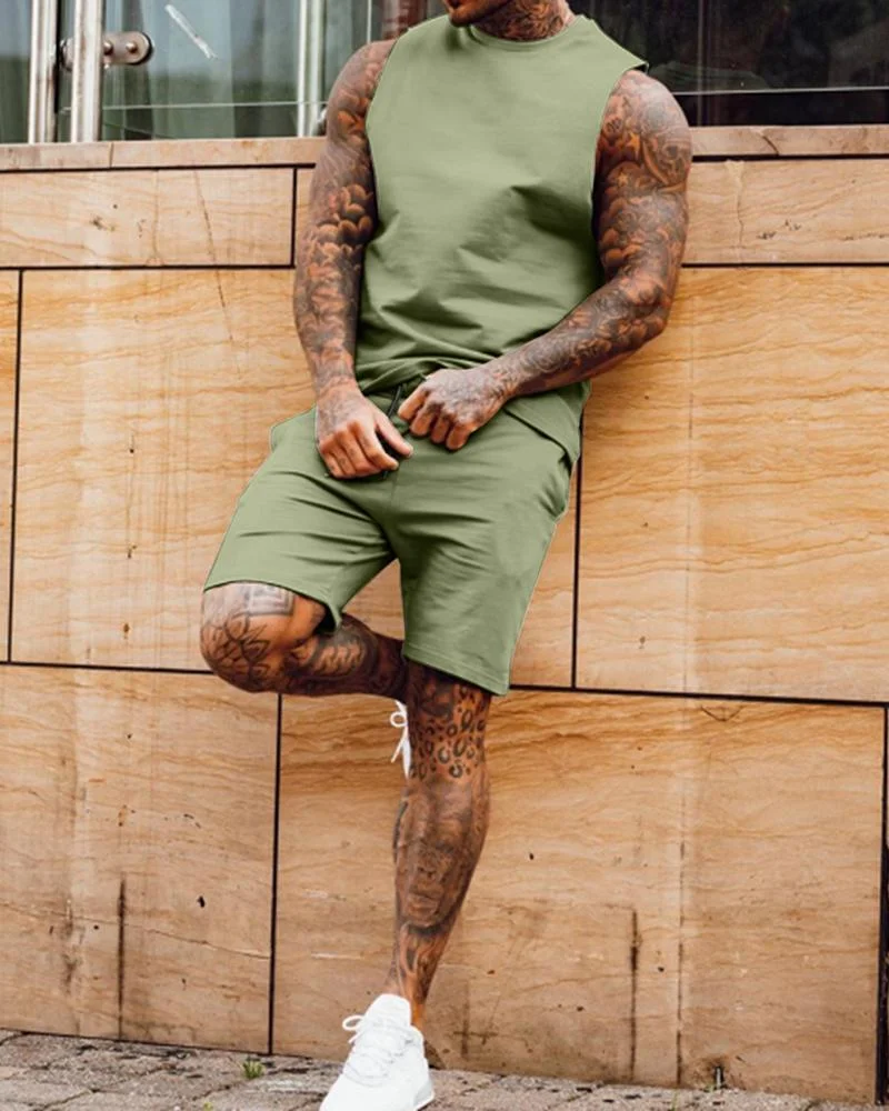 Sleeveless Casual Solid Color Round Neck Suit