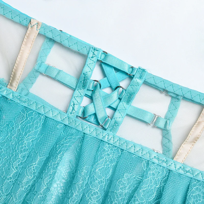 Billionm Lingerie Set Push Up Bra and Panty Sexy Intimate Womens Sex Underwear Three Pieces Mesh Sheer Lingere Lace Pink Bralette Costume