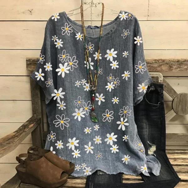 Ladies Daisy Print Casual Loose T-Shirt