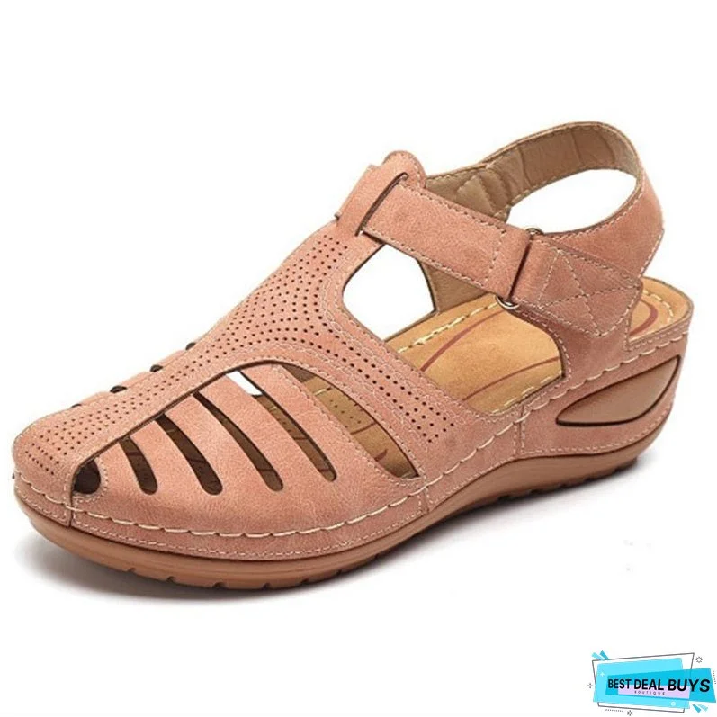 Woman Summer Vintage Wedge Sandals Buckle Casual Sewing Women Shoes Female Ladies Platform Retro Sandalias Plus Size