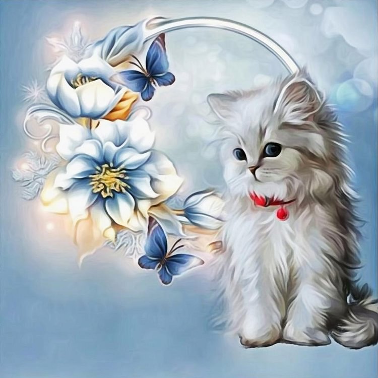 Peinture de diamant - ronde partielle - fleurs de chat