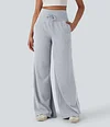 2026🔥 Halara Ribbed SoCinched High Waisted Tummy Control Drawstring Wide Leg Color Block Casual Trousers with Pockets