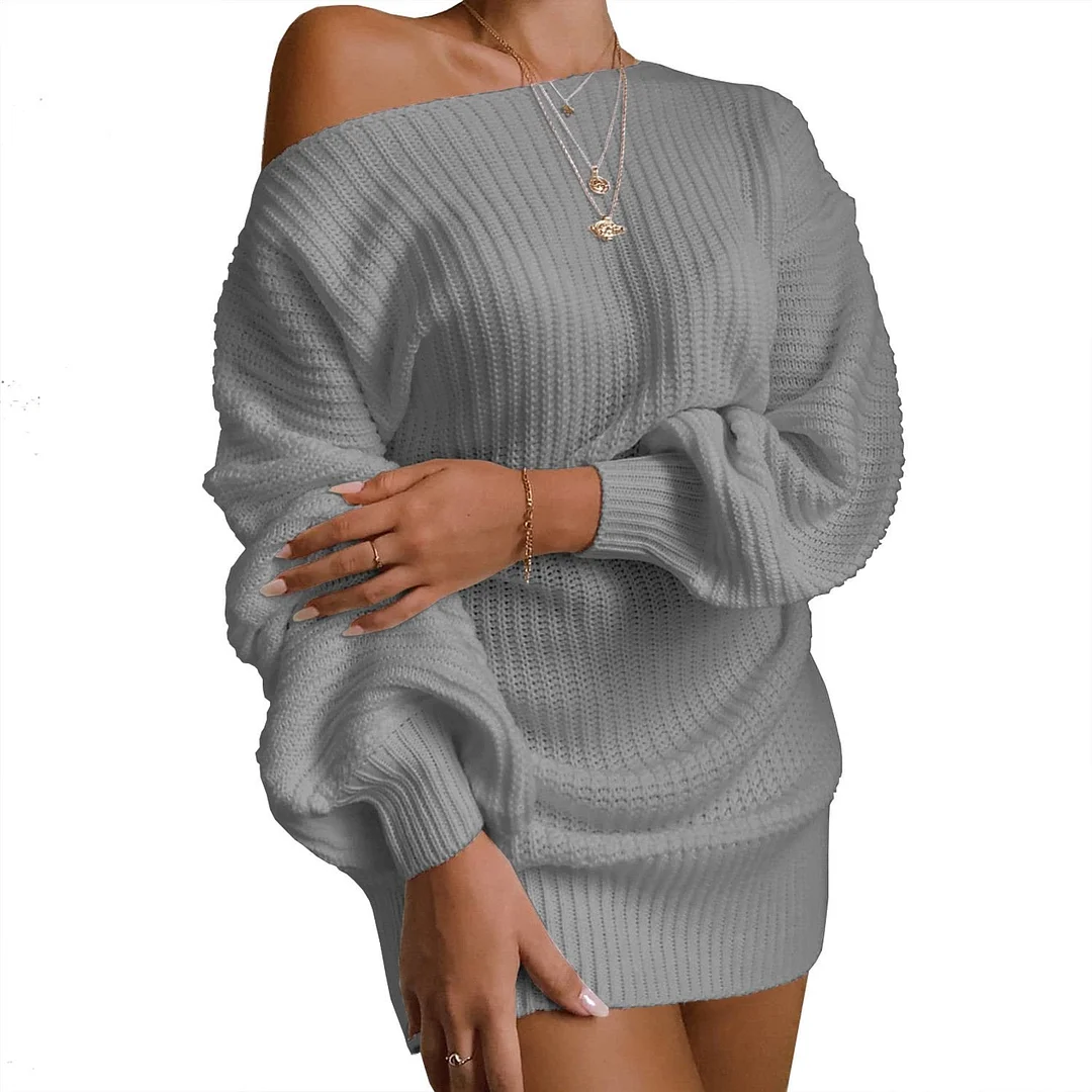 Y2k Fashion Sweater Dress Lantern Sleeve Off the Shoulder Oversized Sweater