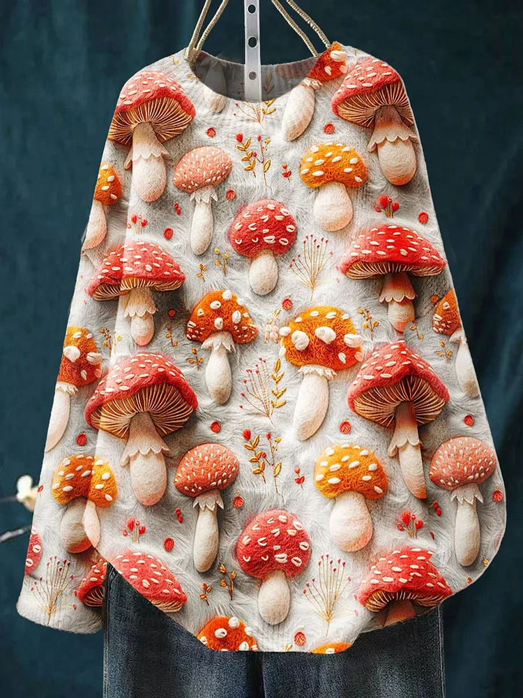 Vintage Mushroom Seamless Pattern Print Knit Pullover Sweater