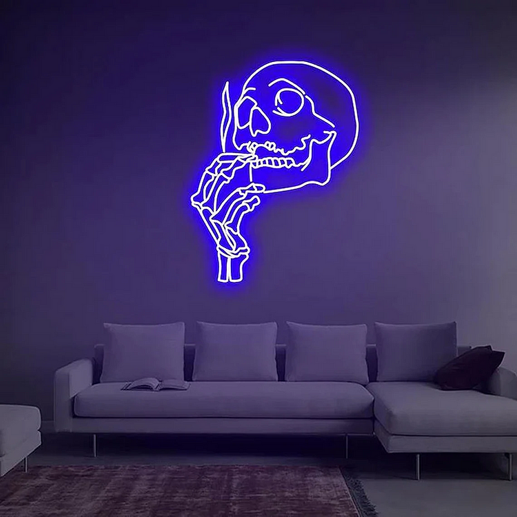 Anime Neon Sign Smoking Skull Head Neon Sign Art Anime Light LED Gaming Lights for Wall Decor Personalized Aesthetic Gifts