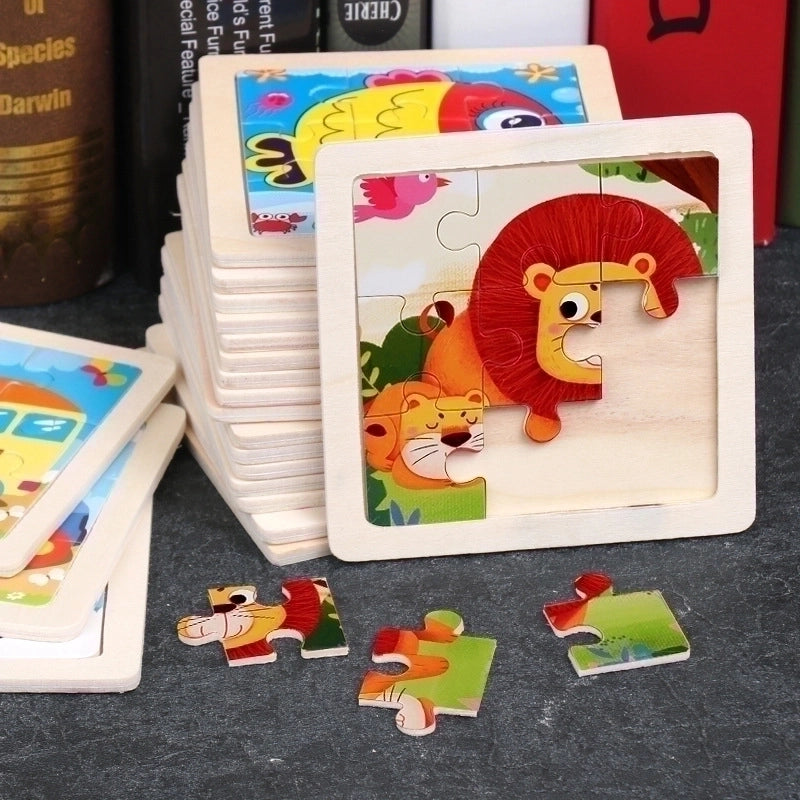 Wooden Children’s Small 9-piece Cartoon Animal Puzzle Educational Toys