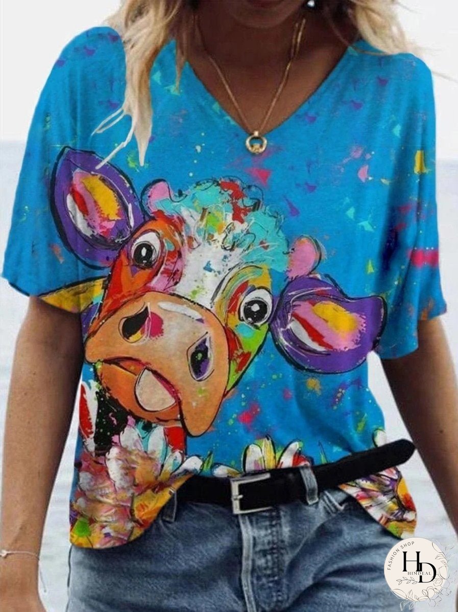 Animal Printed V-neck T-shirt