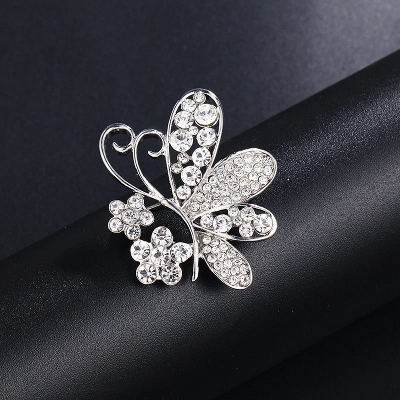 Elegant Pin Leaf Flower Butterfly Alloy Plating Inlay Rhinestones Pearl Women’S Brooches