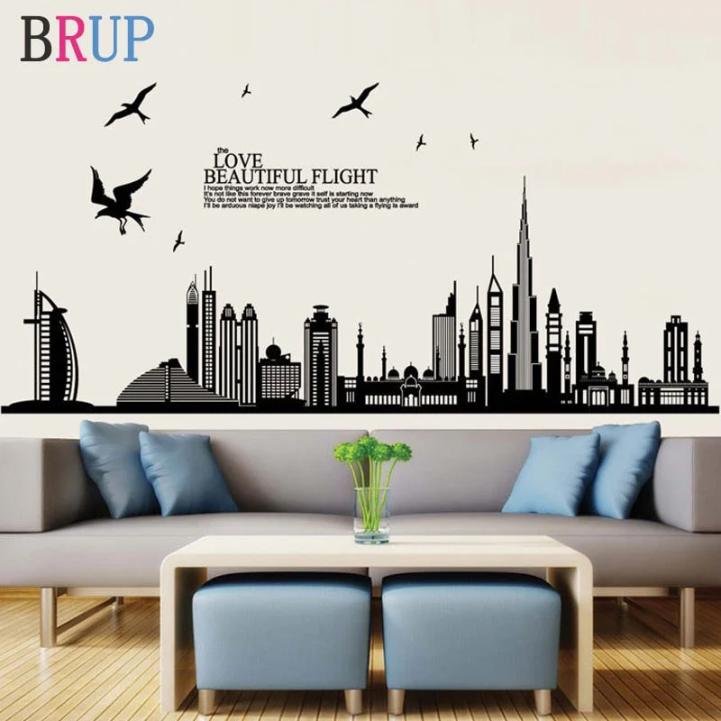 170*85cm Dubai City Building Wall Sticker for Kids Rooms High Building Decorative Vinyls for Walls Room Decoration Sticker Mural