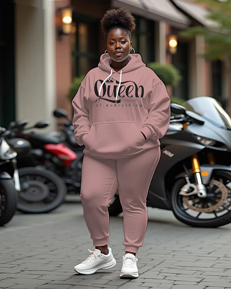 Women's Plus Size Queen Long Sleeve Hoodie and Casual Pants Set