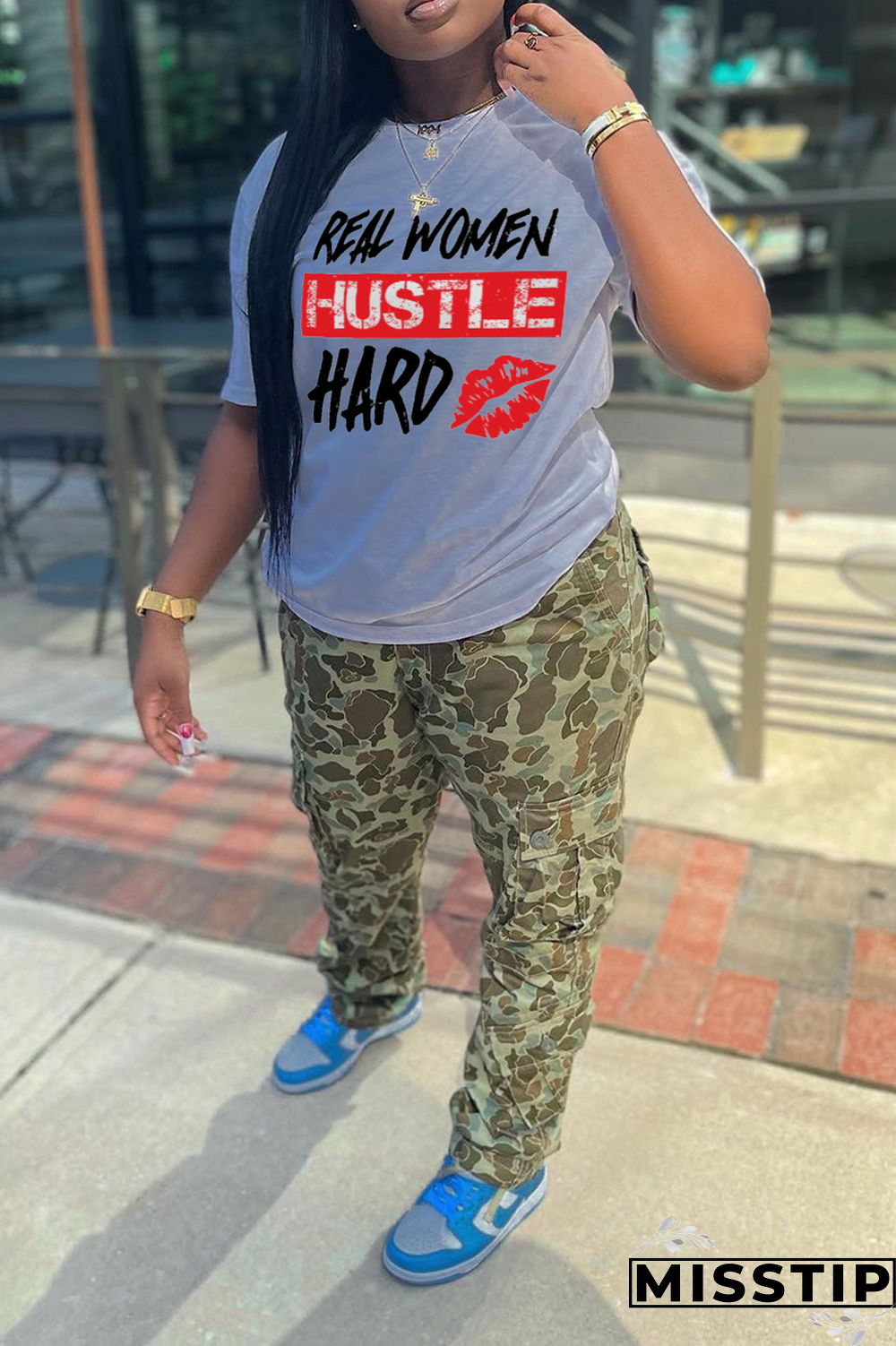 Red Street Print Letter O Neck T-Shirts