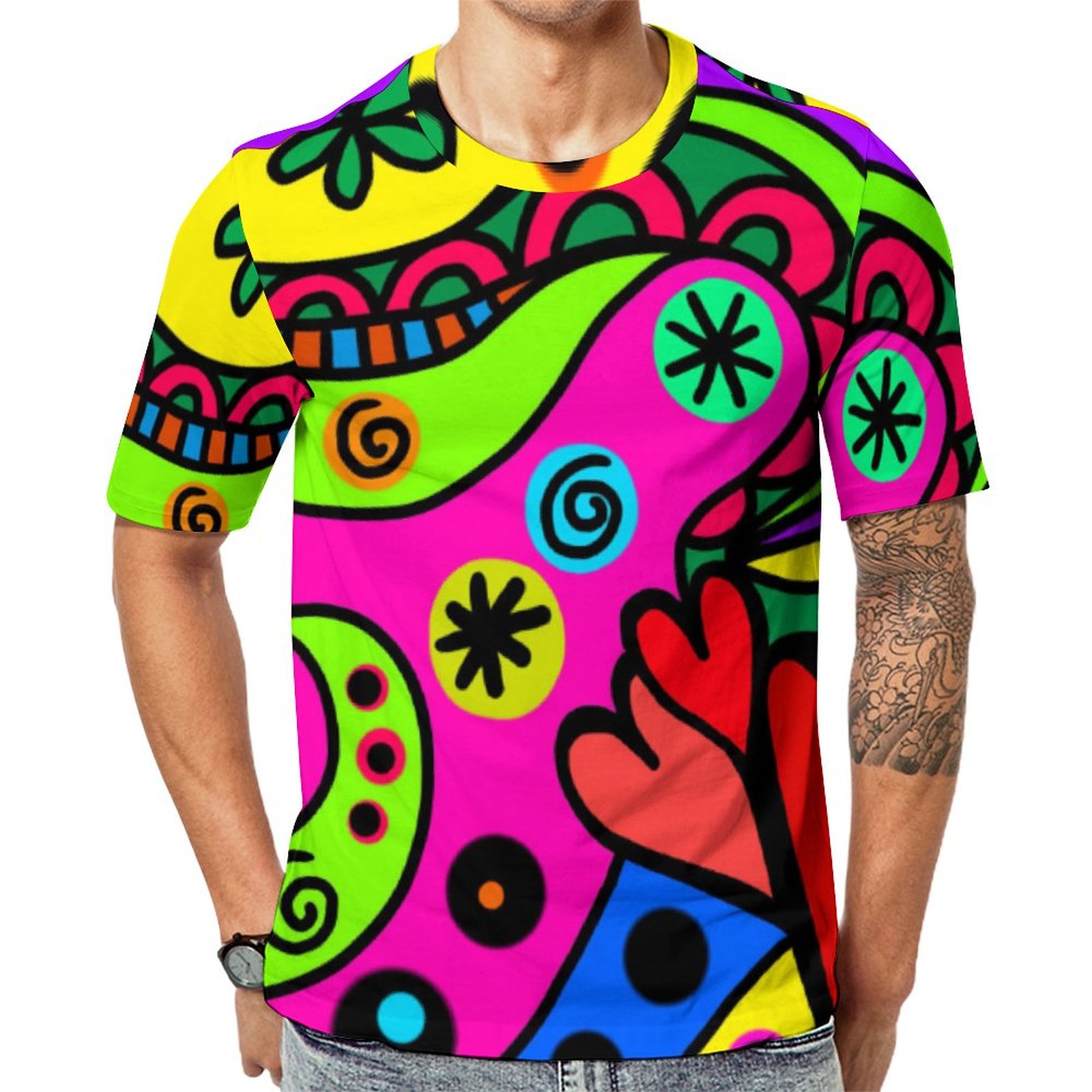 Wild Bold Bright Abstract Psychedelic Design Short Sleeve Print Unisex Tshirt Summer Casual Tees for Men and Women Coolcoshirts