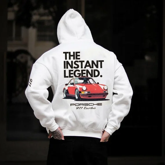 Hip Hop Street Sports Porsche Car Print Hoodie  at Hiphopee