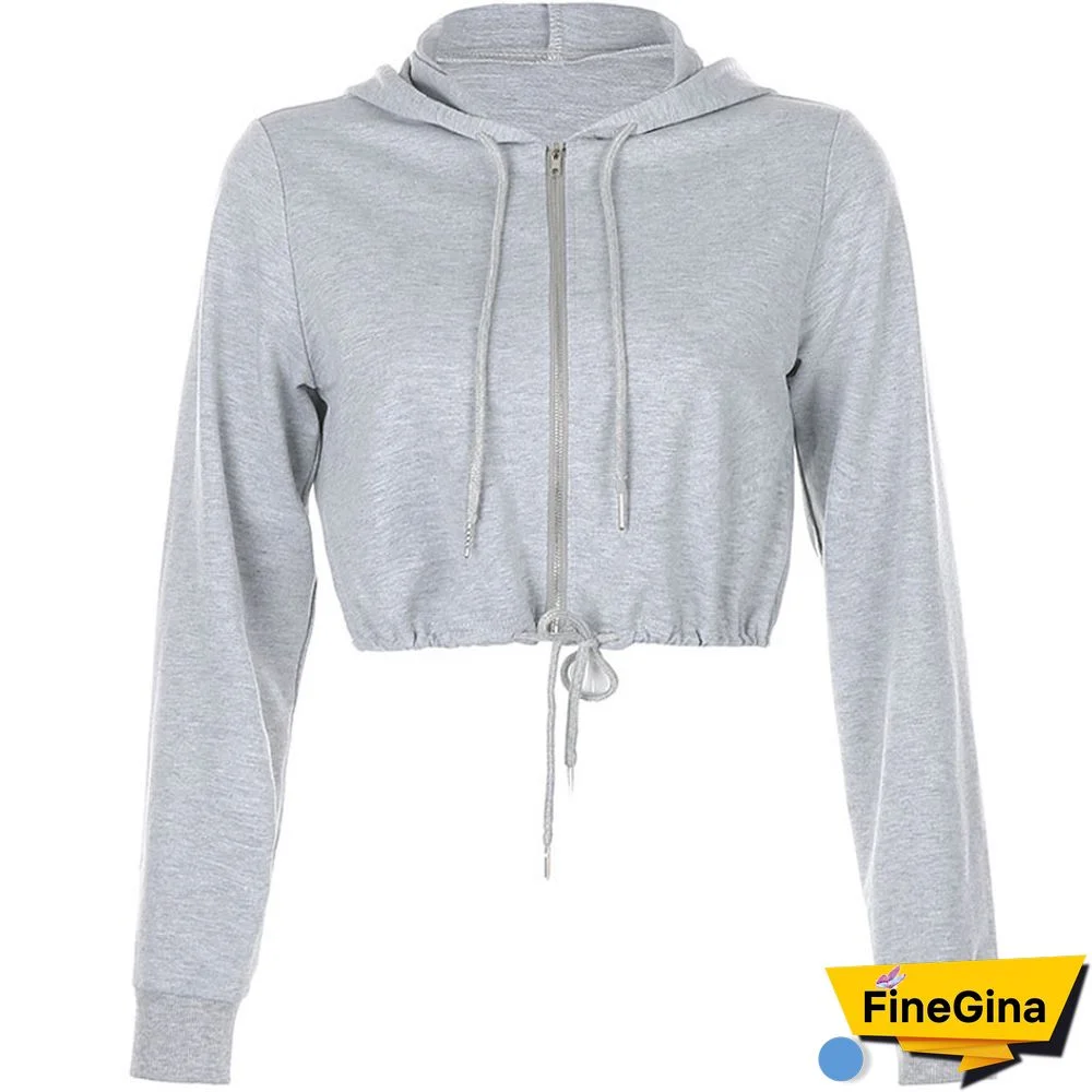 Solid Color Zipper Hood Smocked Zipper Hoodie