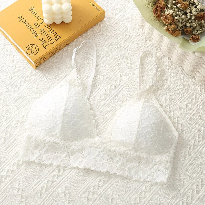 Lace Bralette Sexy Bras For Women Floral Lace Underwear Deep V Transparent Bra Backless Brassiere Lingerie Push Up Bra For Women