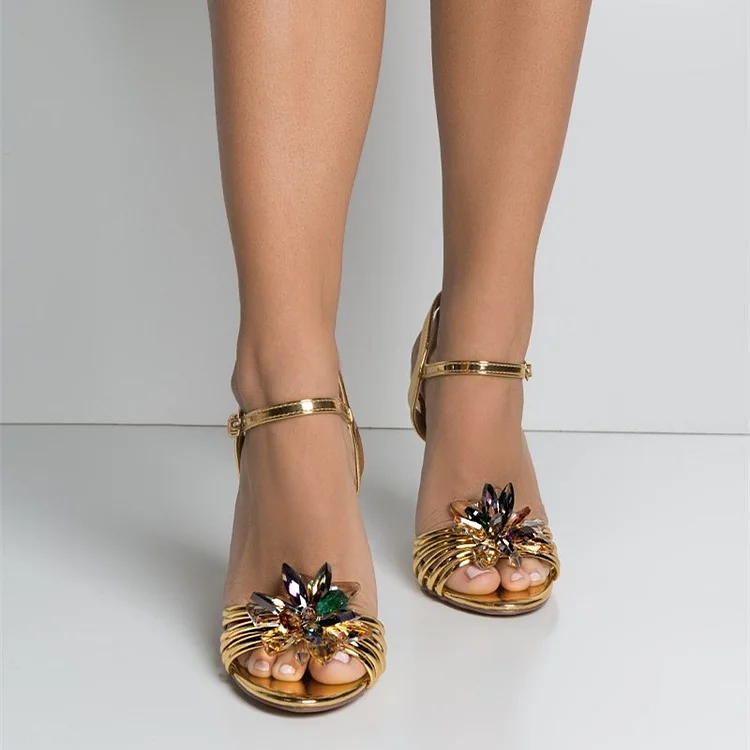 Metallic Gold Rhinestone Embellished Prom Evening Sandals Vdcoo