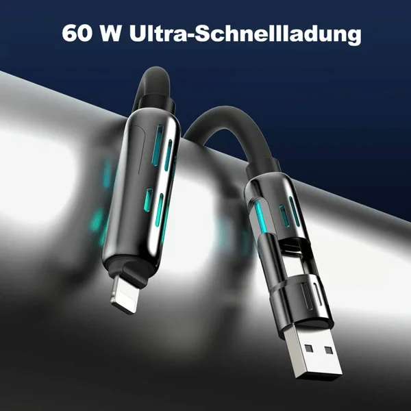 🔥Zeitlich begrenztes Angebot⏰ 4-in-1 USB-Ladekabel, Schnellladung, bis zu 60 W