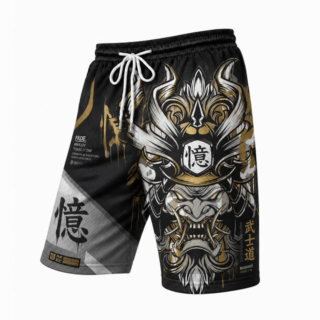 Techwear Gold Oni Mask Athletic Shorts