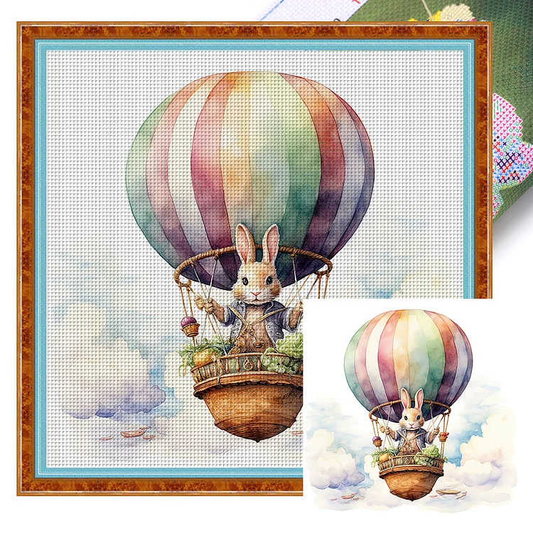 【Huacan Brand】Easter Hot Air Balloon Bunny 11CT Stamped Cross Stitch 40*40CM