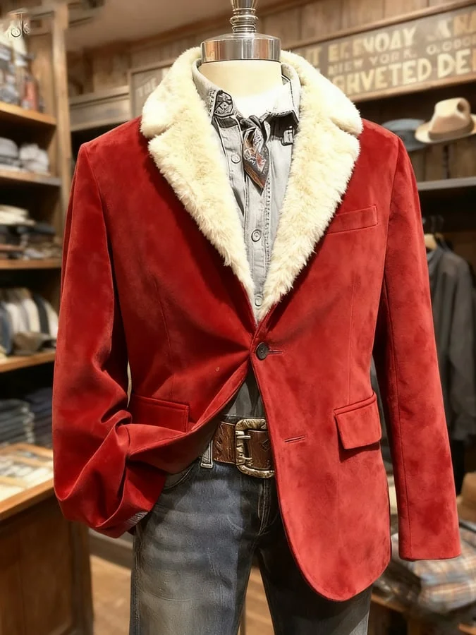 Men's Vintage Suede Christmas Plush Warm Jacket 