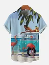 Hawaii Beach Style Beauty, Flamingo And Bus Printing Short Sleeve Shirt