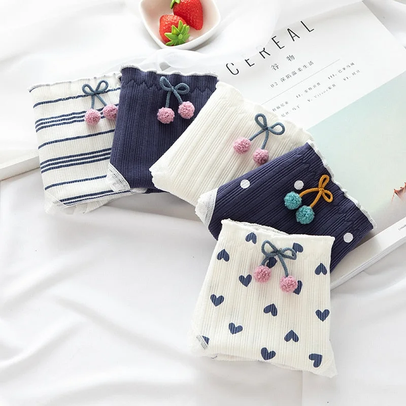 2021 Women's Cotton Underwear Cute Girl's Underpants Mid Waist Dot Printing Briefs  Lace  Fashion Bow Panties Female Lingerie