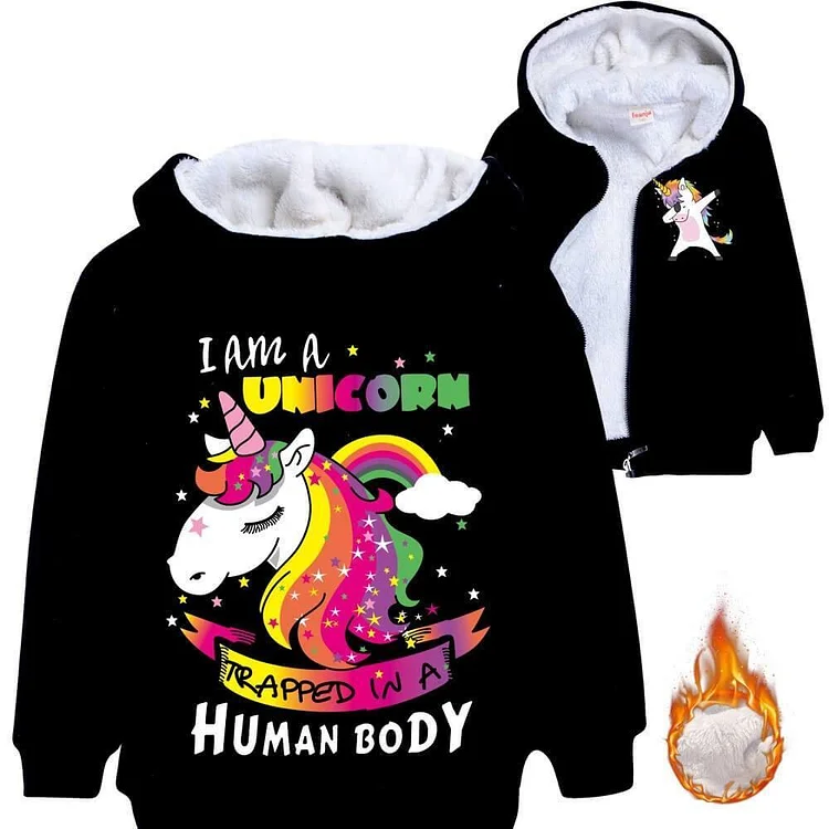 Girls Boys Rainbow Unicorn Keep Dabbing Print Kids Fleece Lined Hoodie-Mayoulove