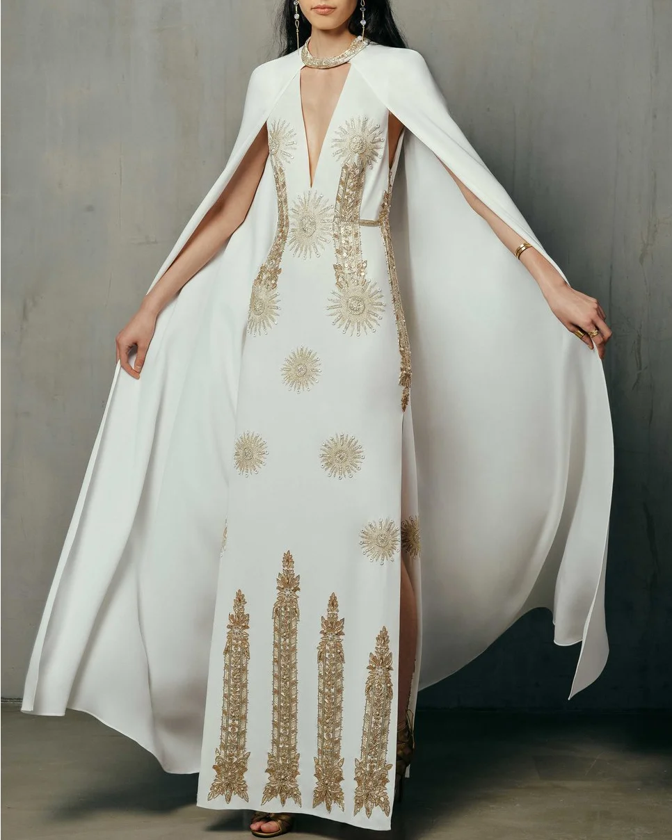 Gown Sun Embroidered Cape Dress