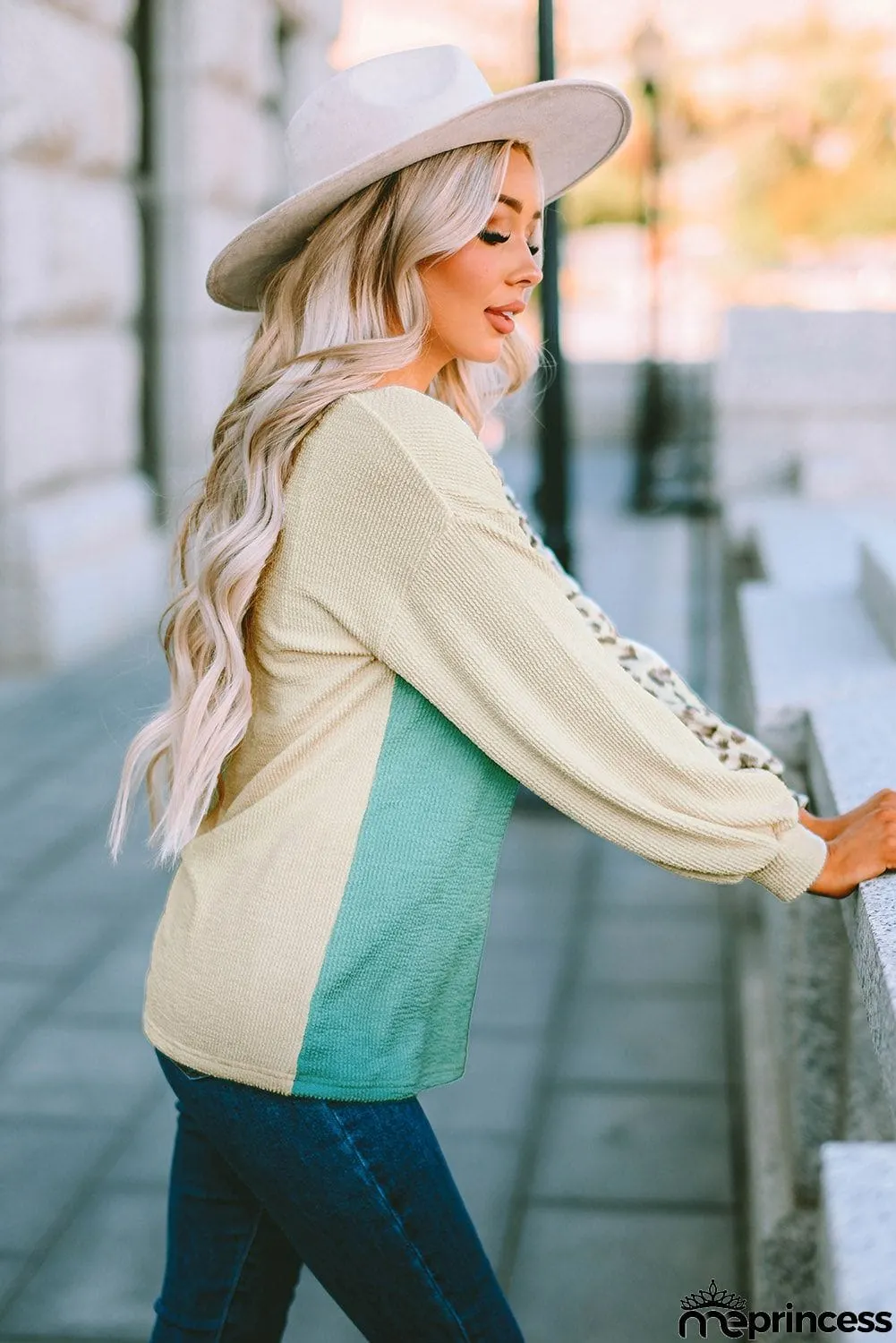 Patchwork Color Block Ribbed Long Sleeve Top