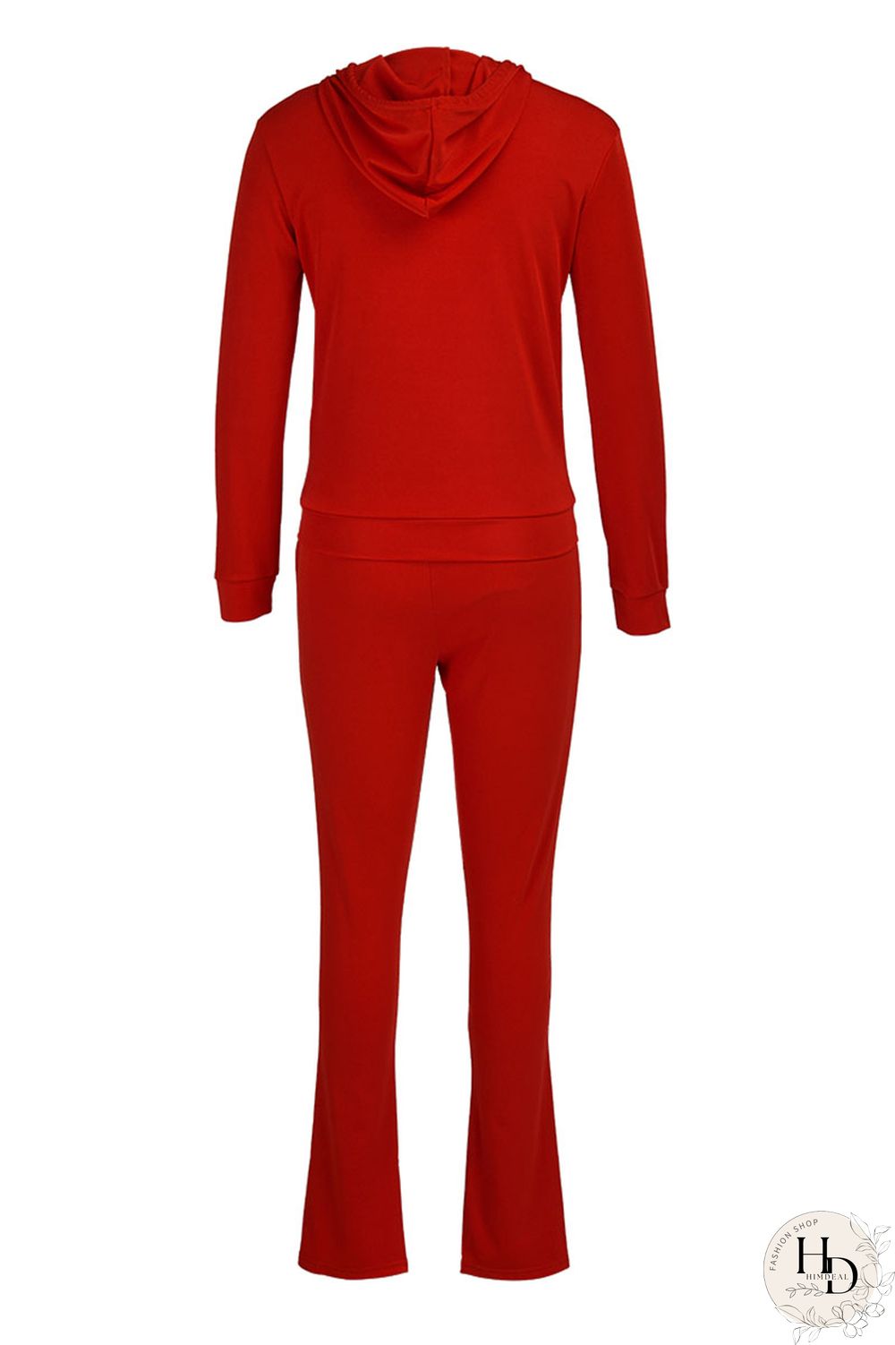 Red Casual Solid Split Joint Zipper Hooded Collar Long Sleeve Two Pieces