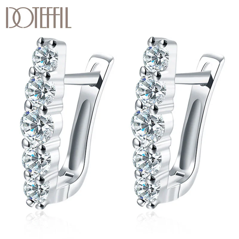 DOTEFFIL 925 Sterling Silver/Gold Classic AAA Zircon Earrings Fashion For Woman Jewelry