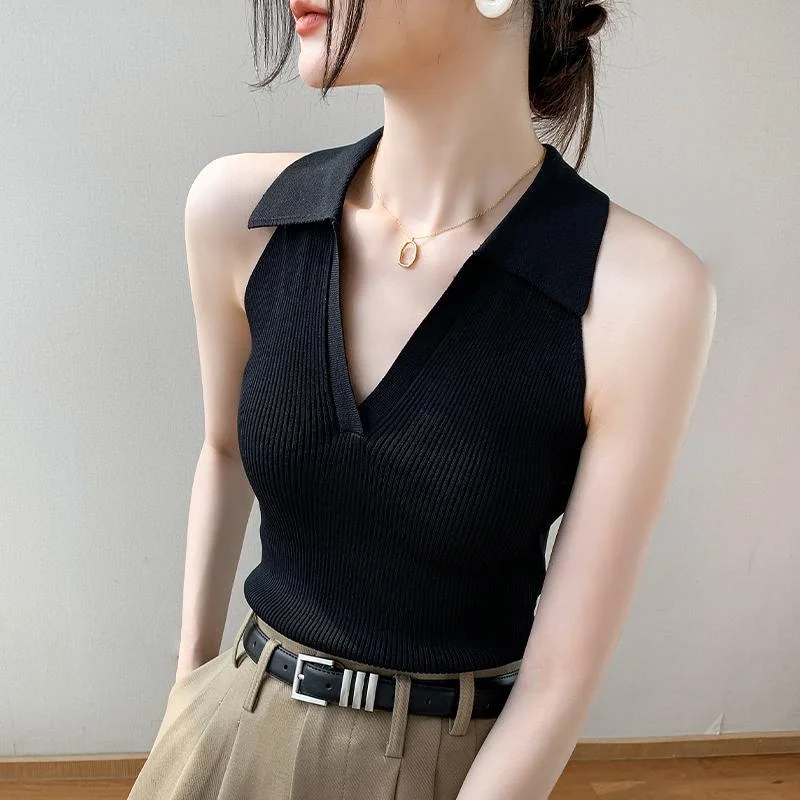 Wongn Camisole Women's New Summer Dopamine Wear V-neck Hooded Halterneck Lapel Sleeveless Top
