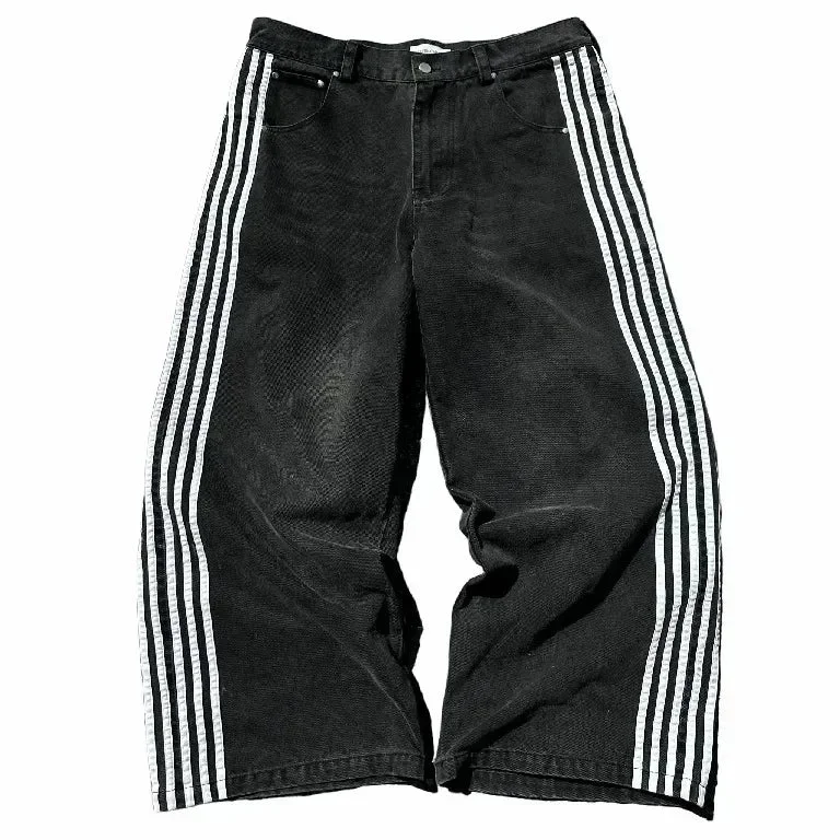 Aonga Streetwear HCW Jeans Y2K Clothes Mens Womens Hip Hop Retro Skull Embroidered Baggy Jeans Black Pants Low Rise Wide Leg trousers aonga