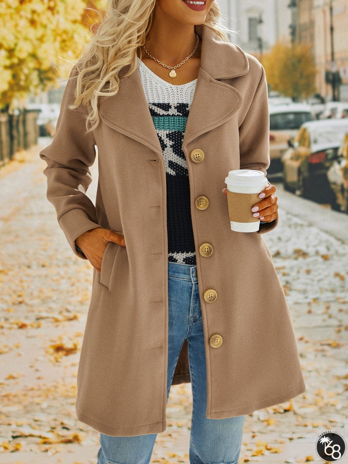 Solid Long Sleeve Cotton-Blend Overcoat | 168DEAL