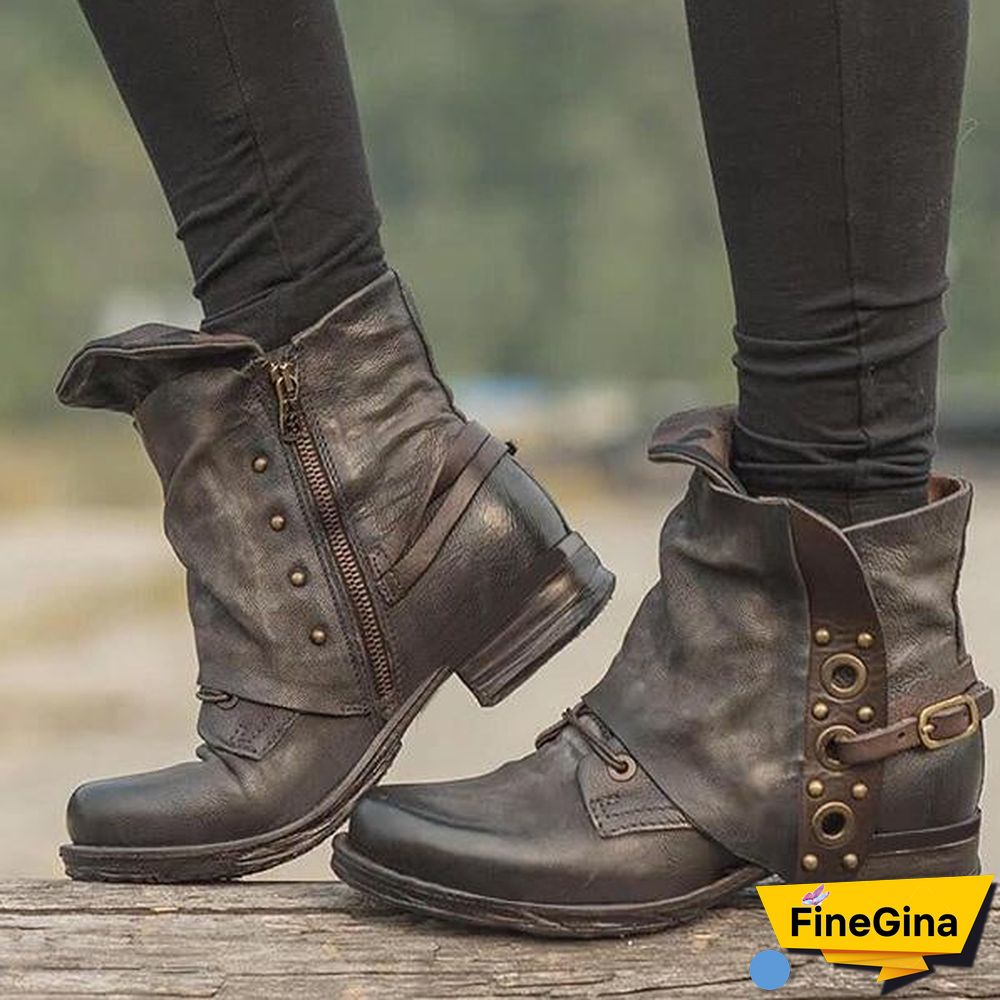 Women Casual Chunky Heel Pu Zipper Ankle Boots
