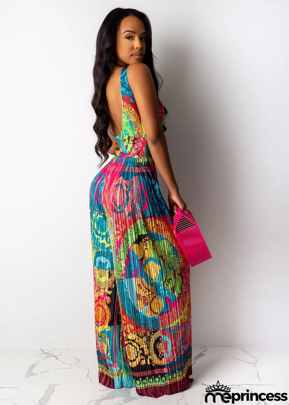 Plus Size Printed Casual Sleeveless Jumpsuits