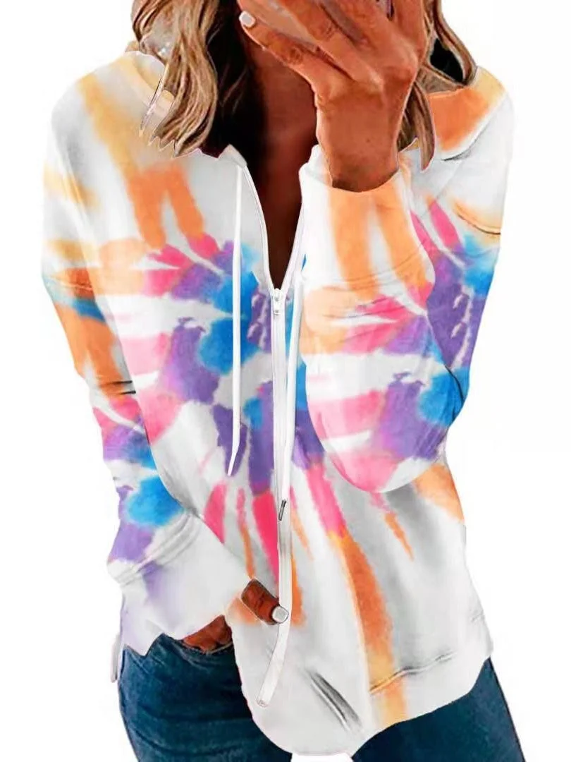 Women's Long Sleeve V-neck Graphic Printed Hooded Top