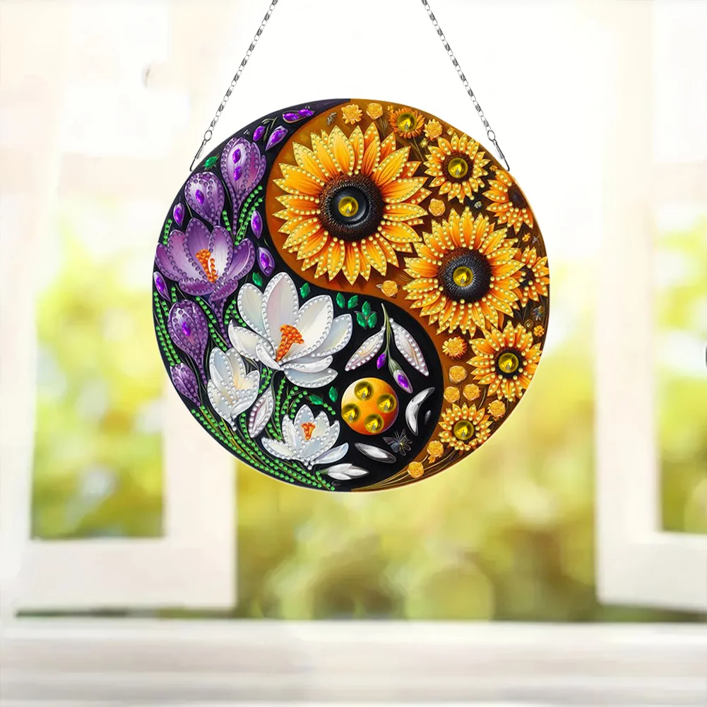 Flower Yin Yang 2D Flat DIY Diamond Painting Set Diamond Art Pendant Home Decor