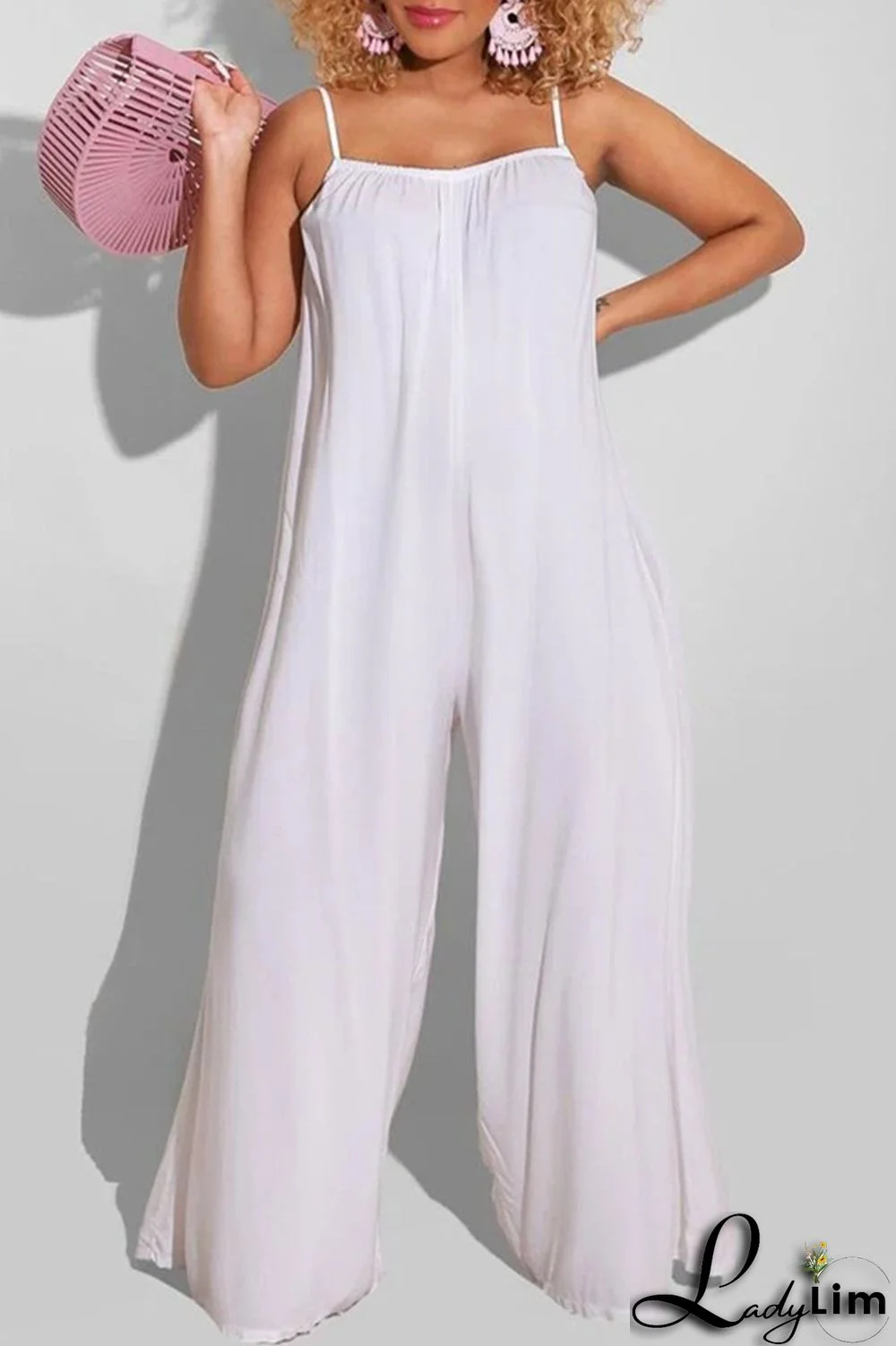 White Sexy Casual Solid Backless Spaghetti Strap Regular Jumpsuits