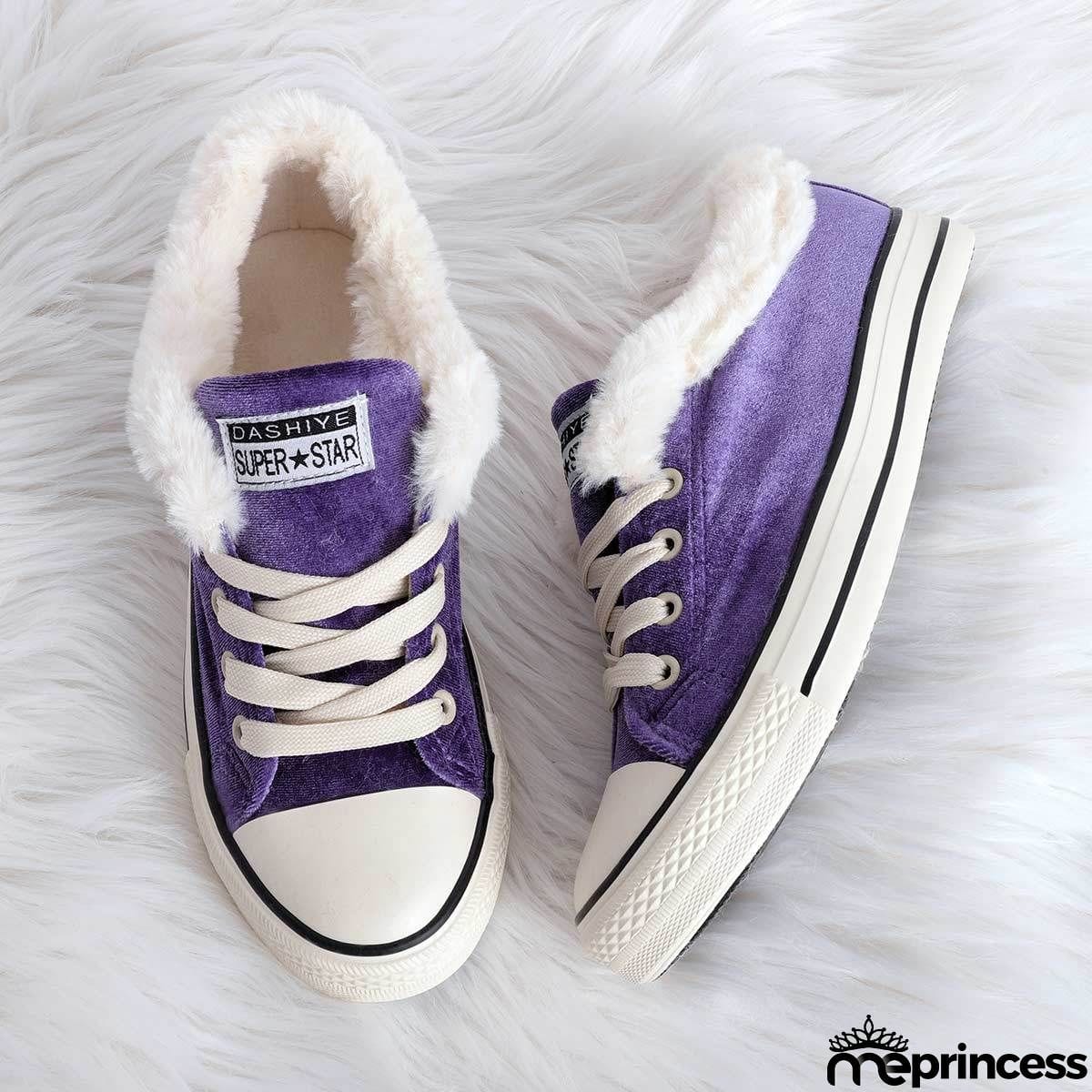 Womens Canvas Snow Sneakers Fur Lined Shoes