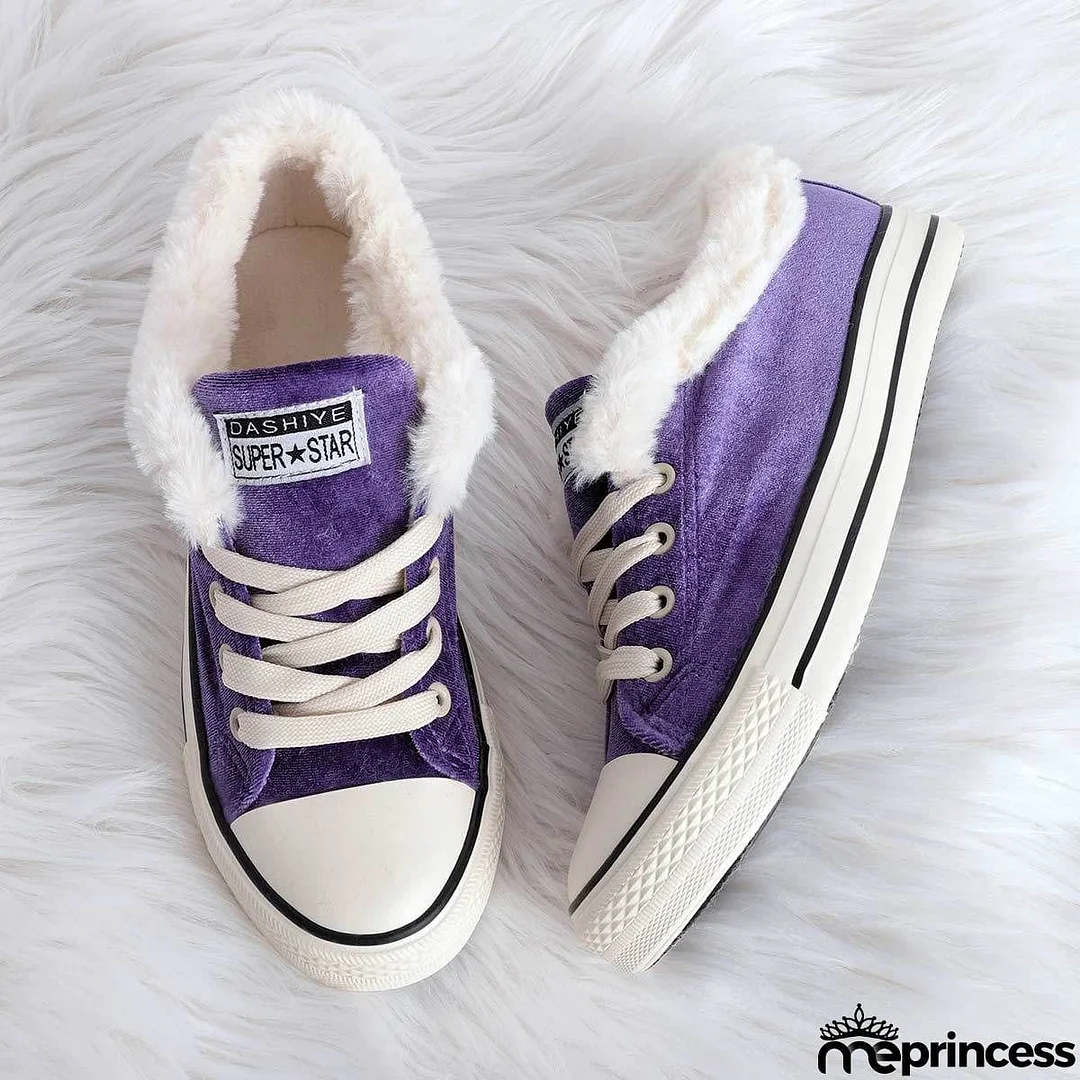 Womens Canvas Snow Sneakers Fur Lined Shoes