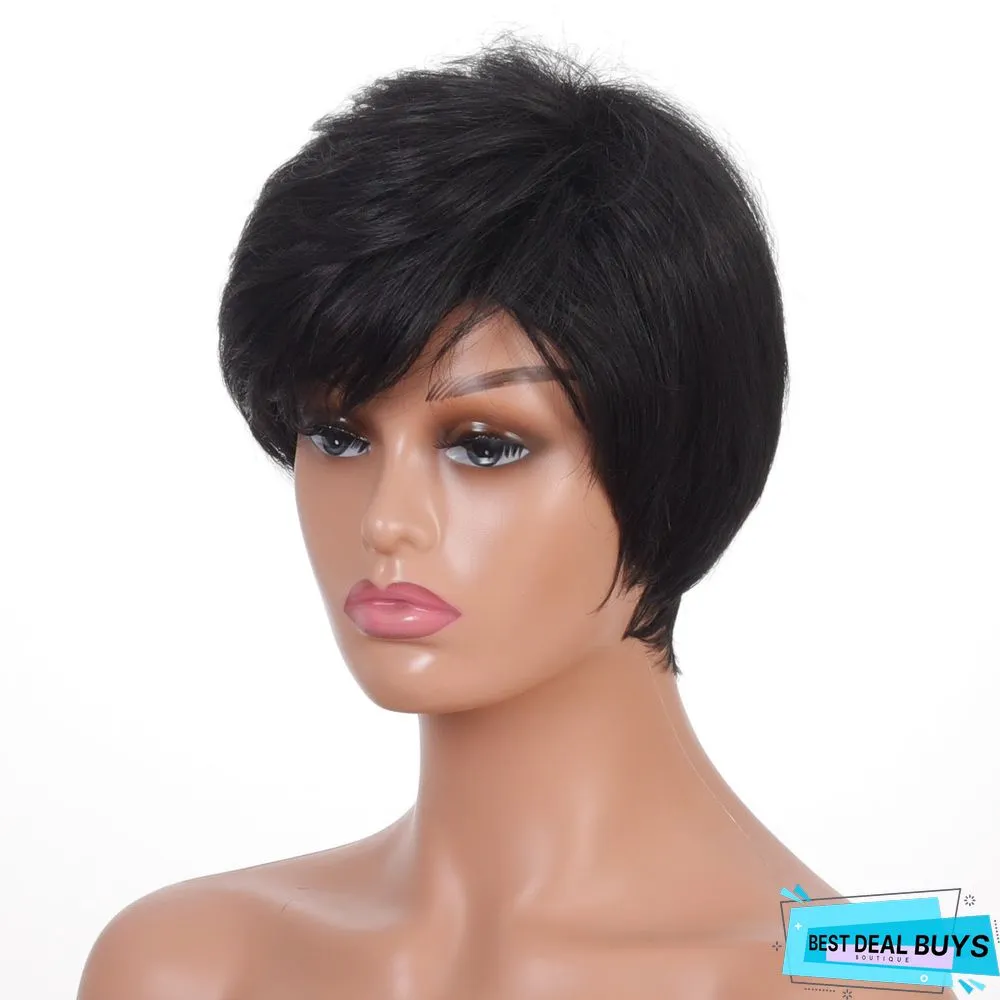Women's Oblique Bangs Black Wig Short Hair Female Chemical Fiber Headgear