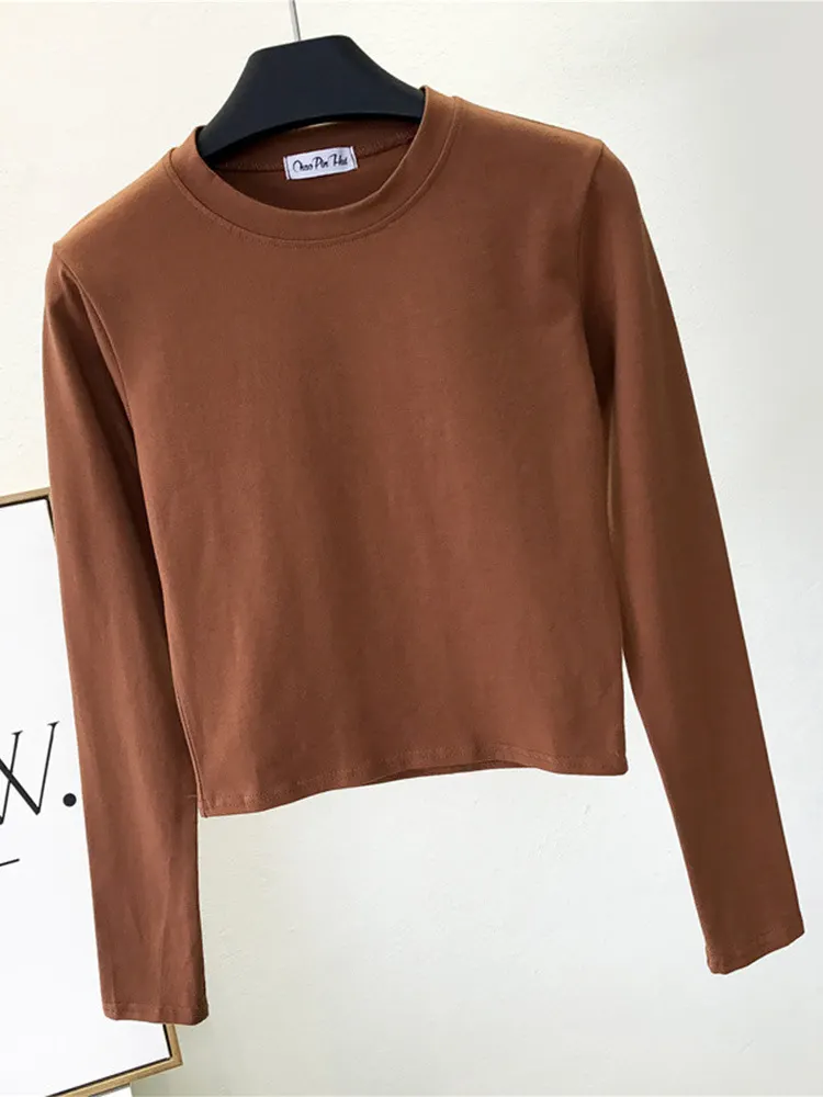 Churchf Churchf High Neck Long Sleeve Crop T-Shirt Korean Version Autumn Dong Tight Leakage Belly Button Bottom Shirt Short High Waist Sports Jacket