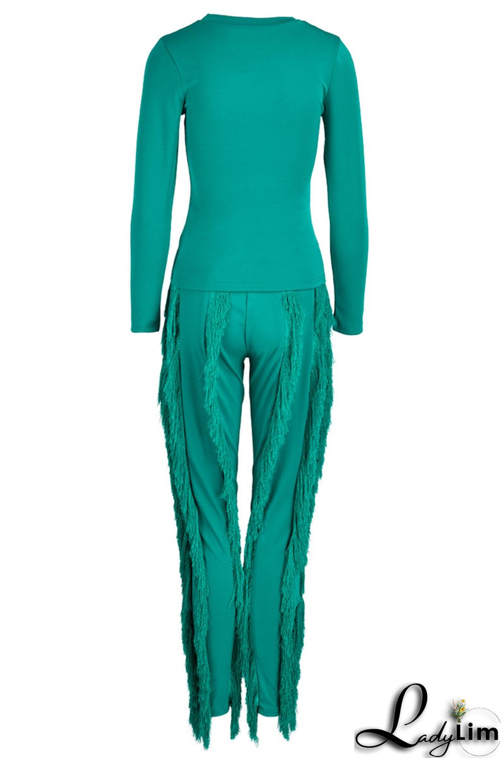 Orange Fashion Casual Solid Tassel Patchwork O Neck Long Sleeve Two Pieces