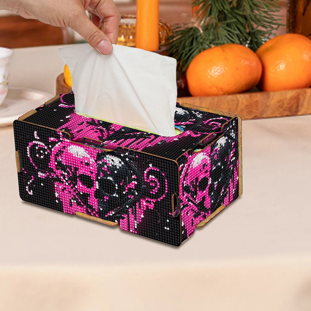 Heart Skull Diamond Painting Tissue Box Wooden Diamond Art Tissue Storage Box
