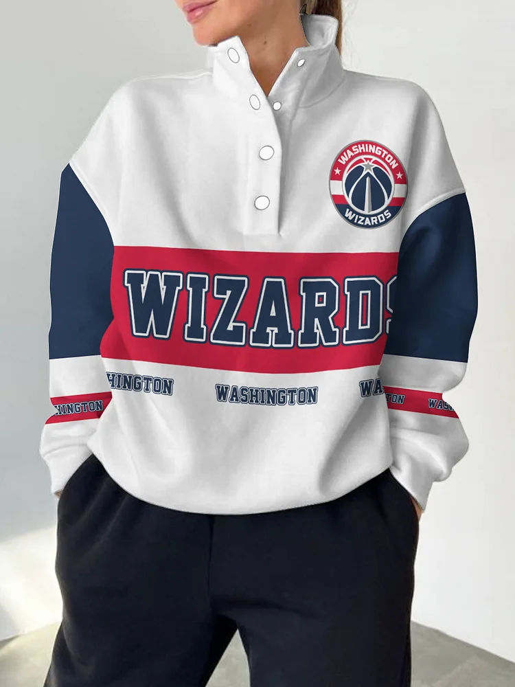 Washington Wizards 2025 New Design Casual Snap Mockneck Pullover
